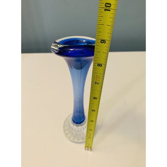 Vintage Cobalt Blue Aseda Glass 8 3/4” Bud Vase Controlled Bubble Base - Picture 5 of 15